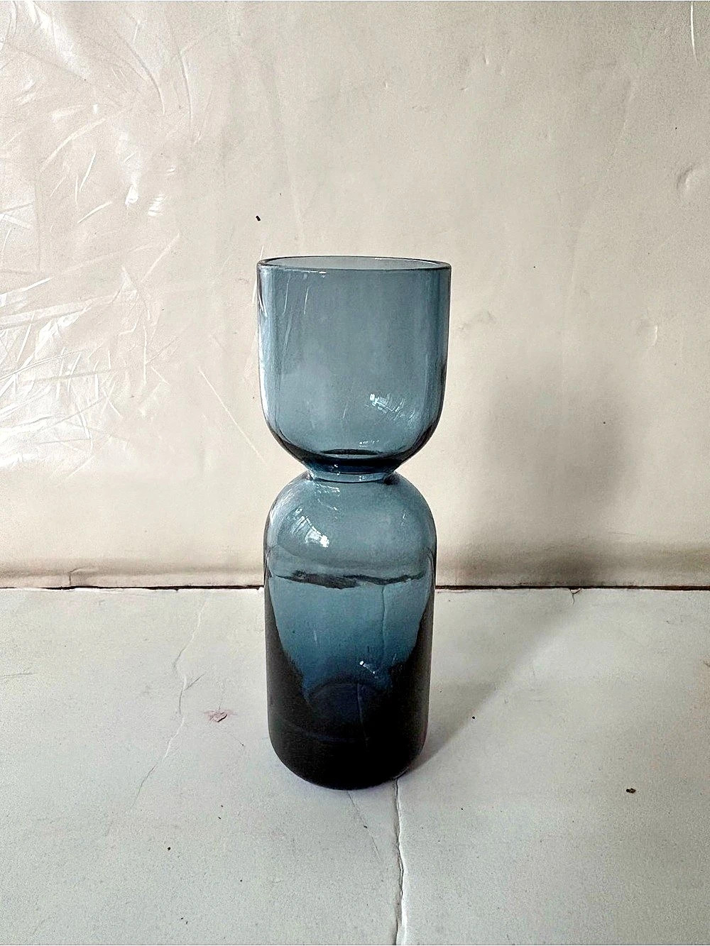 Blue Glass Hourglass Vase